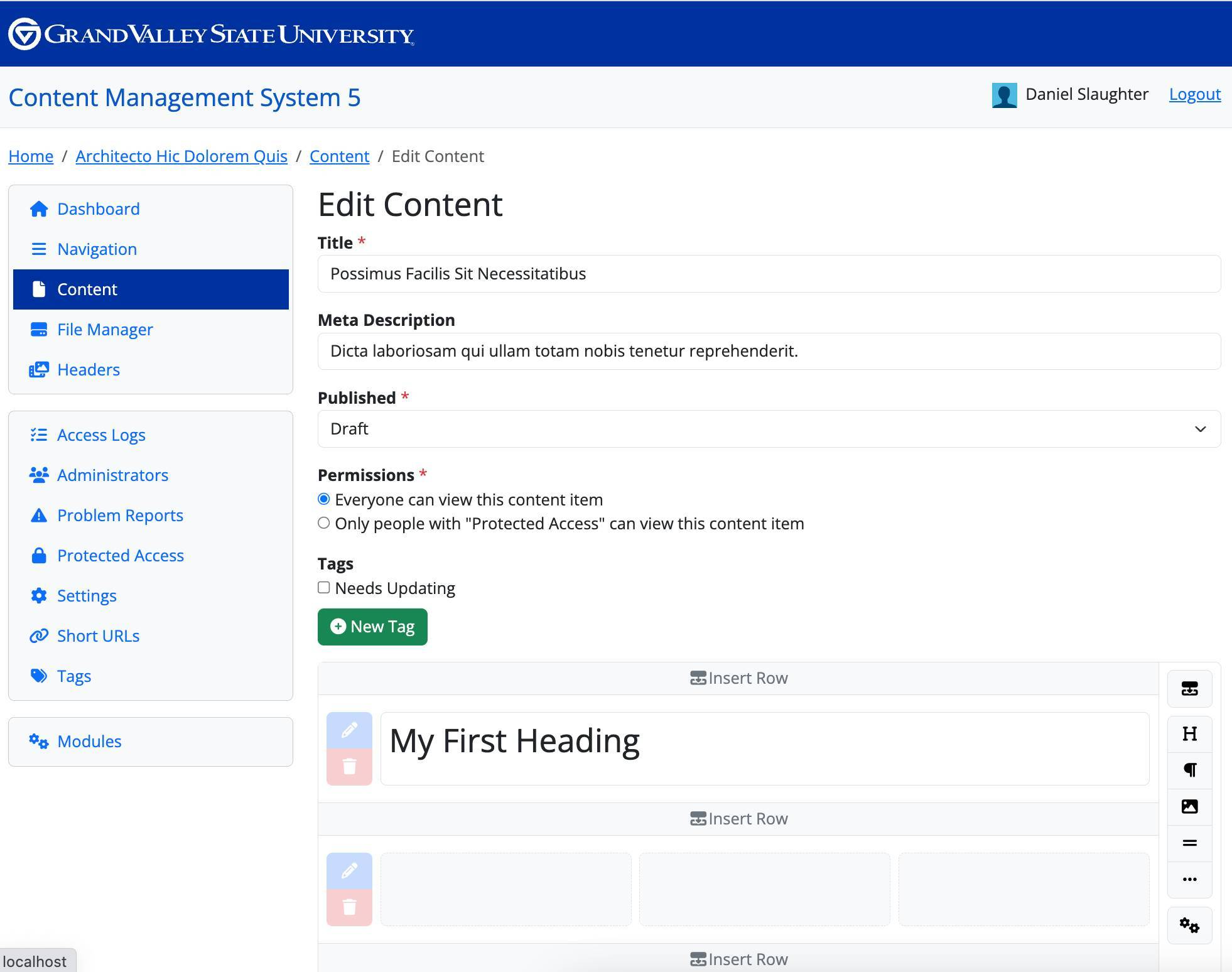 What the CMS 5 looks like when editing content.